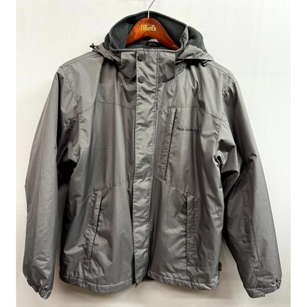 Free Country Windbreaker Jacket Mens Medium Gray Fleece Lined Full Zip Winter